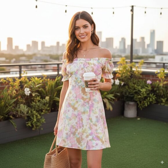 ASTR The Label Imagine Tie Dye Off Shoulder Mini Dress - Picture 1 of 4